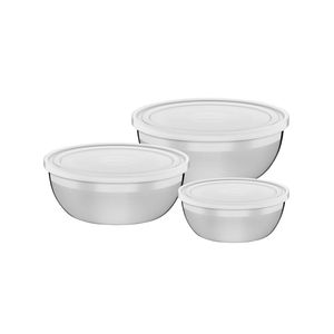 Jogo de Potes em Aço Inox com Tampa Plástica Tramontina Freezinox 3 Peças