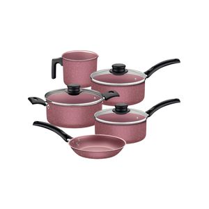 Jogo de Panelas Tramontina Turim 5 Peças em Alumínio Antiaderente Starflon Max Rosa
