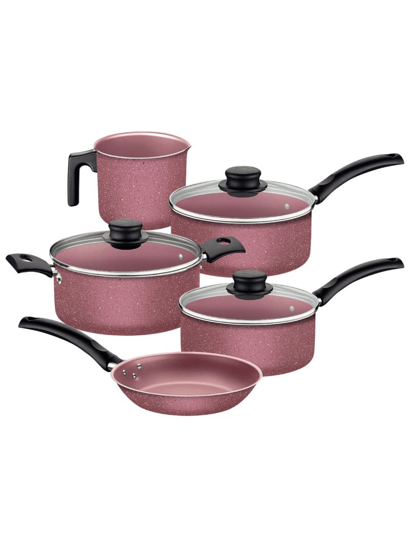 Jogo de Panelas Tramontina Turim 5 Peças em Alumínio Antiaderente Starflon Max Rosa