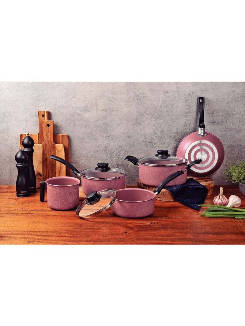 Jogo de Panelas Tramontina Turim 5 Peças em Alumínio Antiaderente Starflon Max Rosa