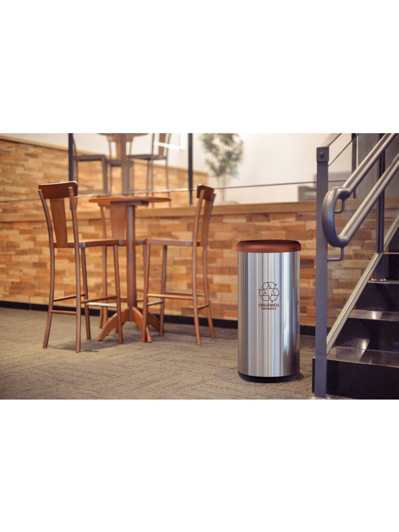 Lixeira Inox Tramontina Piemonte 40 Litros Scotch Brite e Tampa Basculante Marrom