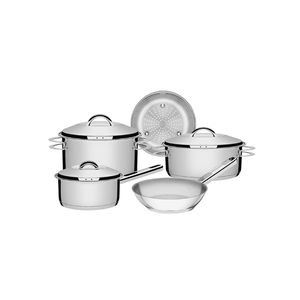 Jogo de Panelas Tramontina Solar em Aço Inox com Fundo Triplo e Tampas de Inox 5 Peças