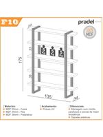 Estante para Livros 5 Prateleiras em MDF Freijó/Preto Fosco 135 x 29 x 175 cm F10 Dalla Costa