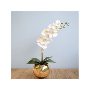 Arranjo de Orquídea Artificial Branca no Vaso Dourado M| Formosinha