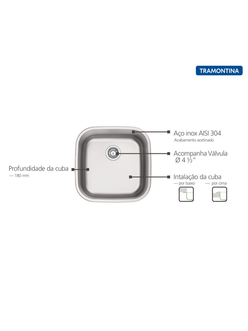 Cuba Tramontina Aria Maxi 40 BS Prime em Aço Inox Acetinado 40 x 40 x 20 cm OUTLET