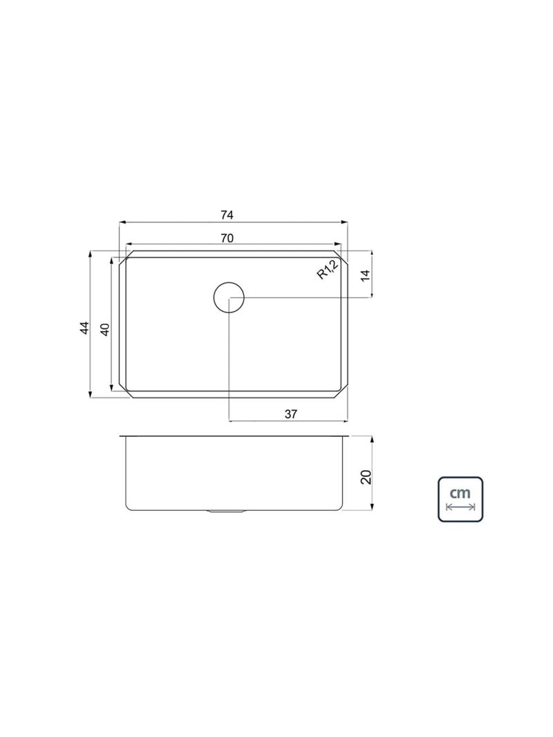 Cuba de Embutir Quadrum 70 U Tramontina 70 x 40 x 20 cm em Aço Inox Acetinado OUTLET