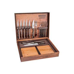 Kit para Churrasco Tramontina Aço Inox e Cabos em Madeira Polywood Castanho com Caixa de Papelão 15 Peças