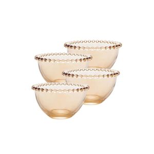 CONJUNTO 4 BOWLS REDONDO ÂMBAR EM CRISTAL LINHA PEARL