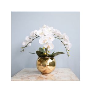 Arranjo de Orquídeas Silicone Brancas no Vaso Dourado| Formosinha