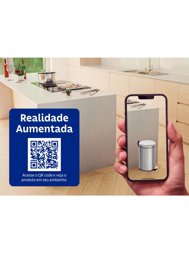 Lixeira com Pedal 12 Litros Tramontina Brasil Plus Aço Inox Acetinado