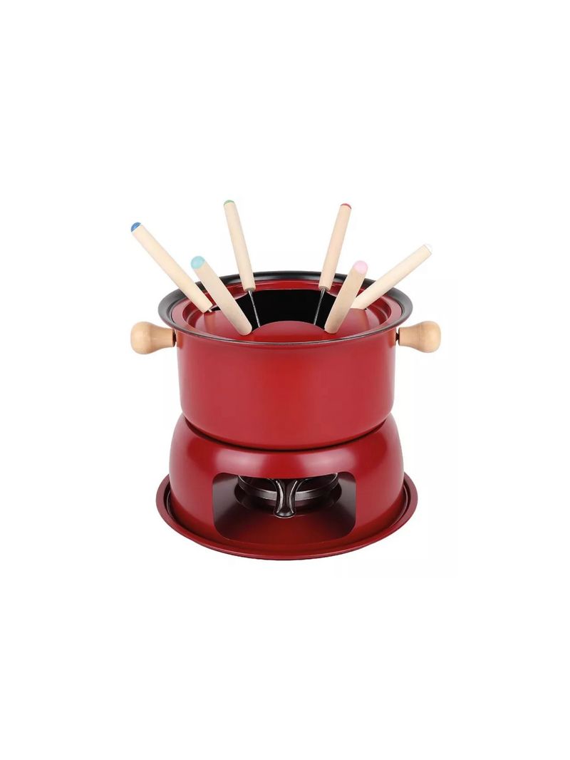Conjunto Panela De Fondue Com Garfos 11 Pçs Vermelha