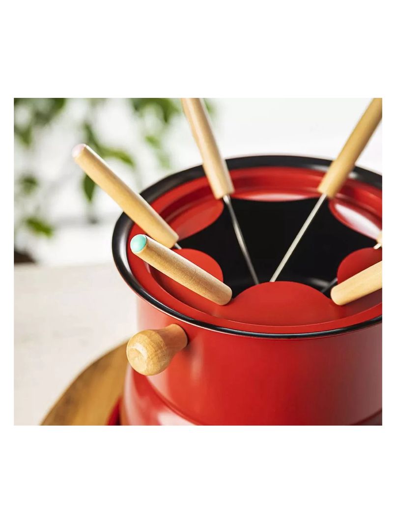 Conjunto Panela De Fondue Com Garfos 11 Pçs Vermelha