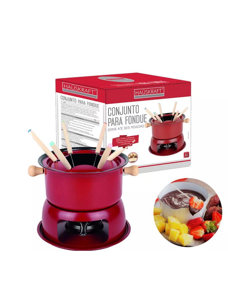 Conjunto Panela De Fondue Com Garfos 11 Pçs Vermelha