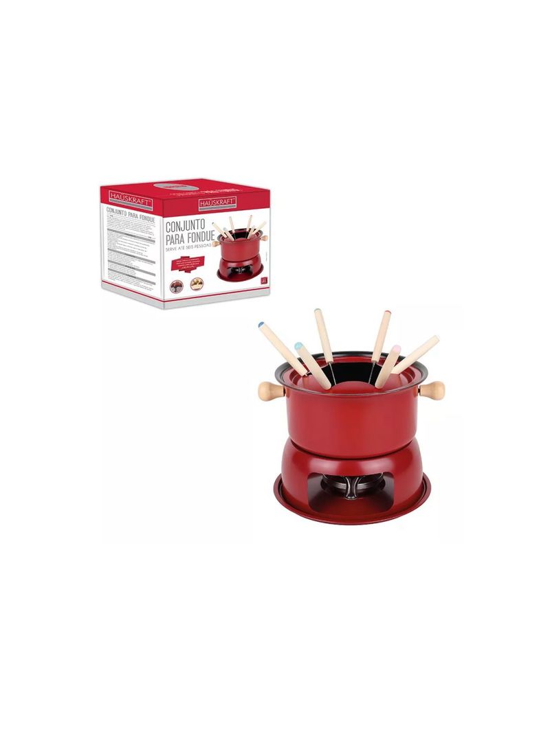 Conjunto Panela De Fondue Com Garfos 11 Pçs Vermelha