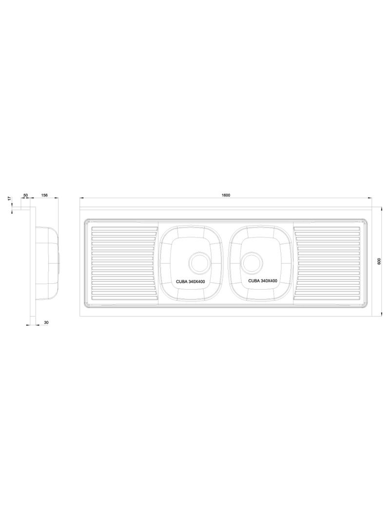 Pia de Apoio Tramontina Ribon 2C 34 em Aço Inox 160 x 60 cm Perfecta