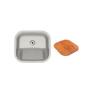 Tanque Tramontina Hera Compact 19 Litros em Aço Inox Acetinado 40x35 cm com Tábua de Madeira