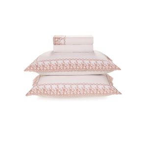 Jogo de Cama Queen 200 Fios Karsten Bordado Antônia Branco Rosa