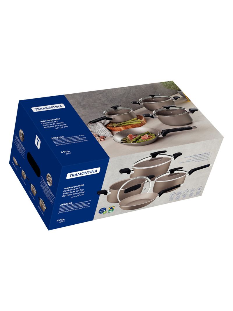 Jogo de Panelas Tramontina Milazzo 4 Peças em Alumínio Antiaderente Starflon Max Amêndoa