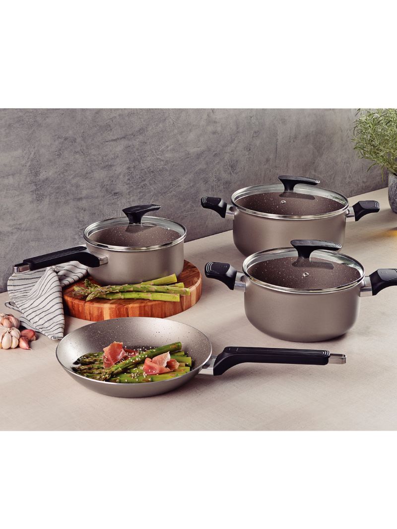 Jogo de Panelas Tramontina Milazzo 4 Peças em Alumínio Antiaderente Starflon Max Amêndoa