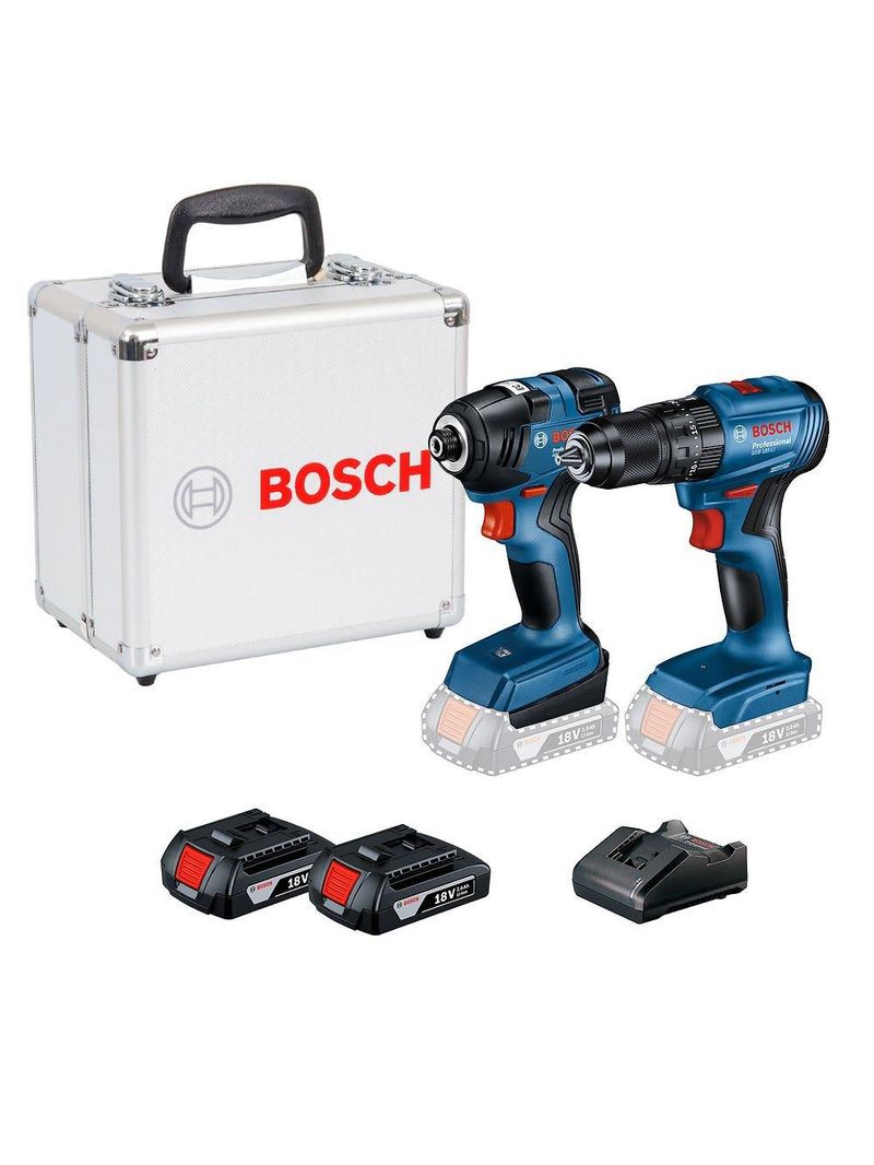 Parafusadeira Furadeira Impacto GSB 185-LI + Chave de Impacto GDR 18V-200, 2 Baterias e Maleta BOSCH