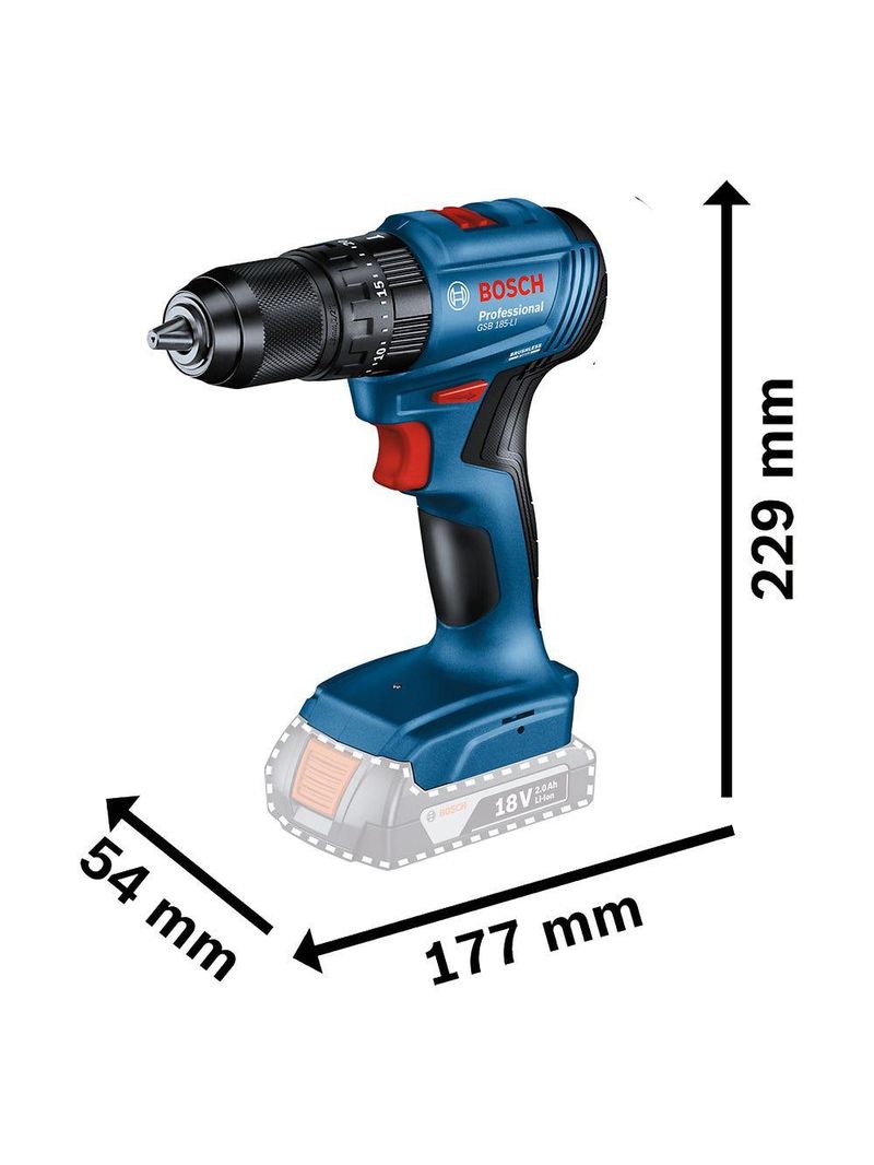 Parafusadeira Furadeira Impacto GSB 185-LI + Chave de Impacto GDR 18V-200, 2 Baterias e Maleta BOSCH