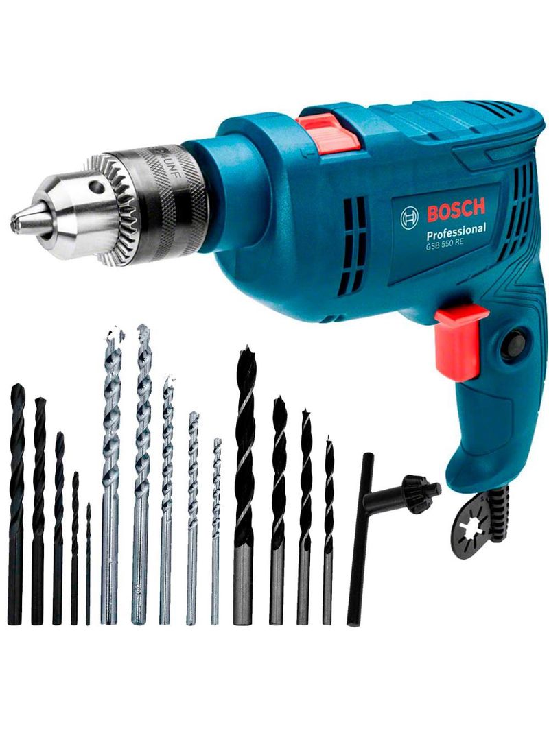Furadeira de Impacto 1/2 POL 550W GSB550 RE com Reversão e Kit 14 Brocas BOSCH