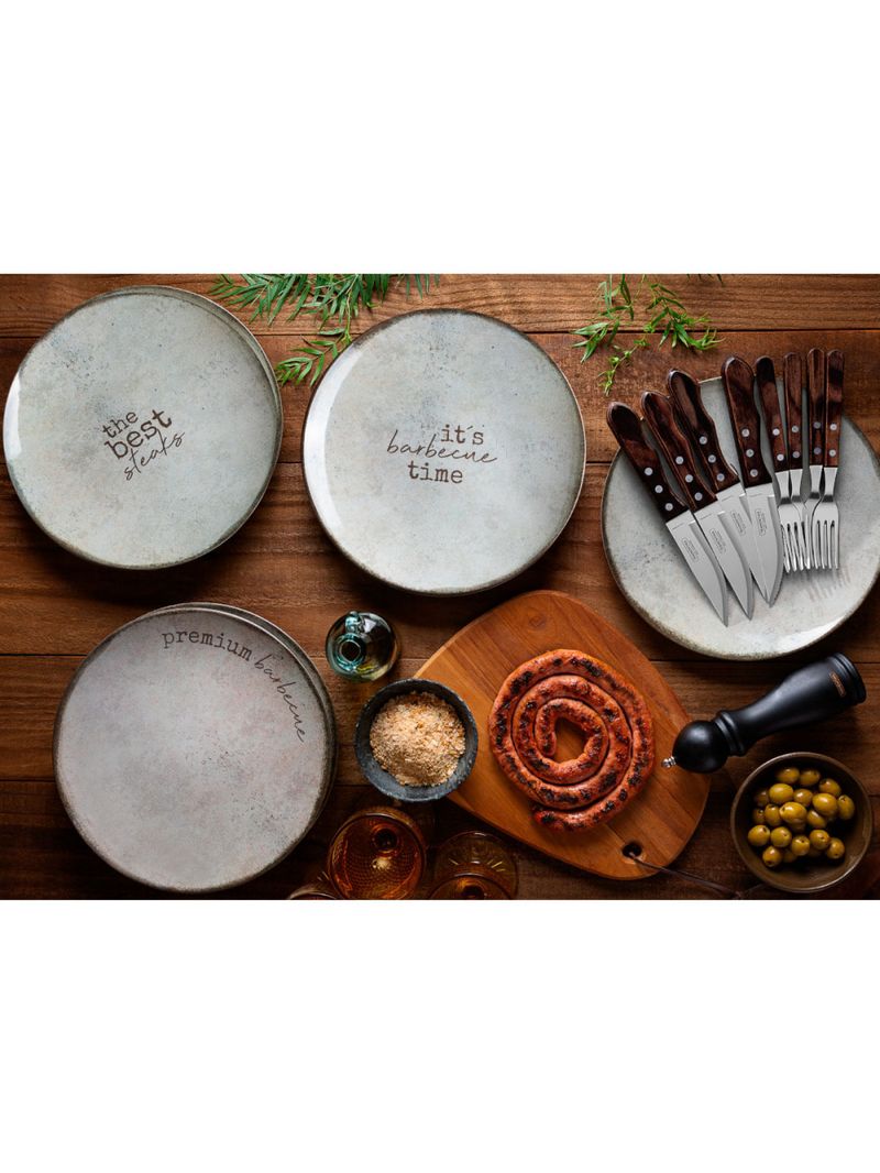 Kit Prato Raso Tramontina Churrasco Rustic em Porcelana 28 cm 6 Peças