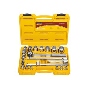 Jogo de Soquetes Estriados Encaixe 1/2 Tramontina em Aço Cromo Vanádio e Maleta 22 Peças