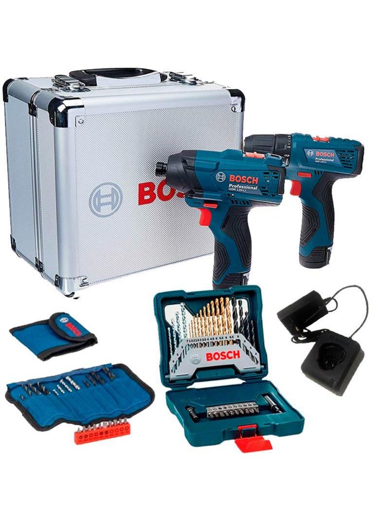 Kit Combo Furadeira GSR 120-LI + Chave de Impacto GDR 120-LI + Estojo Brocas X-Line 30 Peças BOSCH