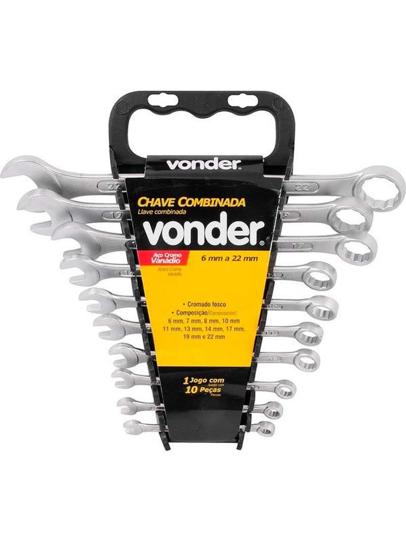Chave Combinada Jogo de 6 a 22 MM c/ 10 Peças Cromo Vanadium VONDER