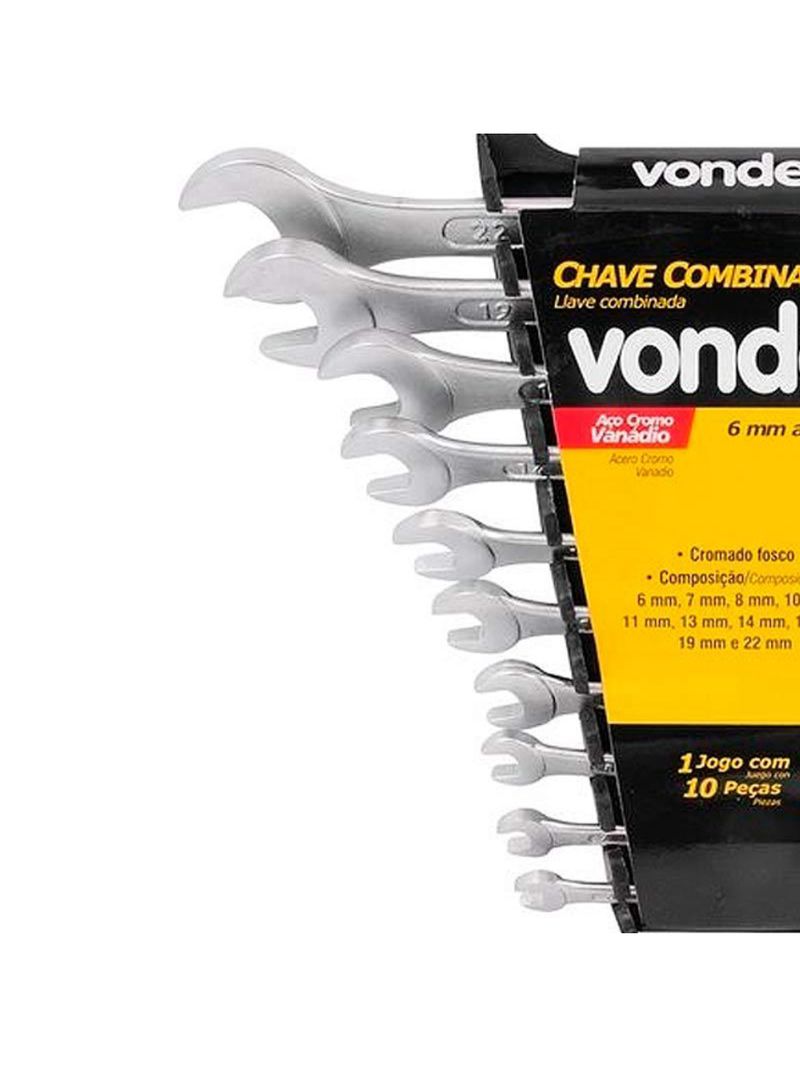 Chave Combinada Jogo de 6 a 22 MM c/ 10 Peças Cromo Vanadium VONDER