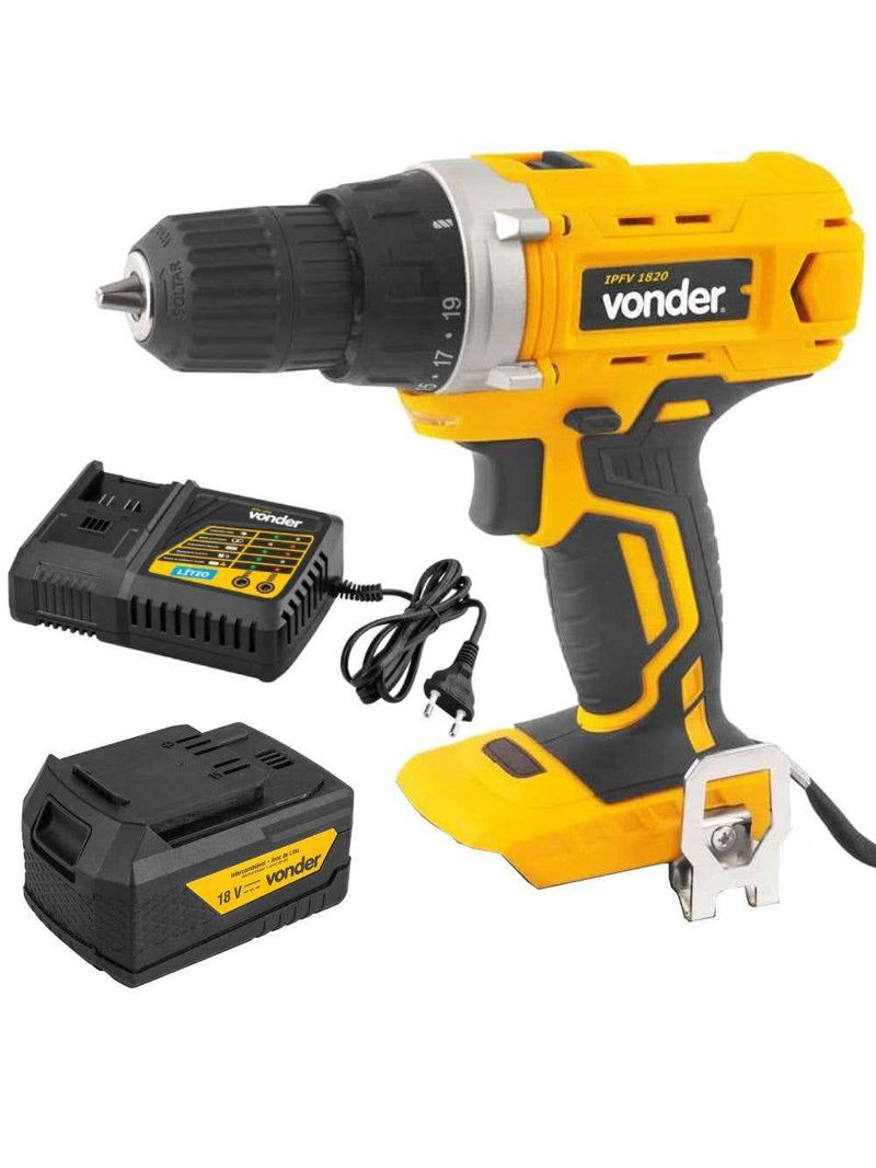 Parafusadeira 3/8 POL + Bateria 18v + Carregador de Bateria 18v VONDER-Bivolt