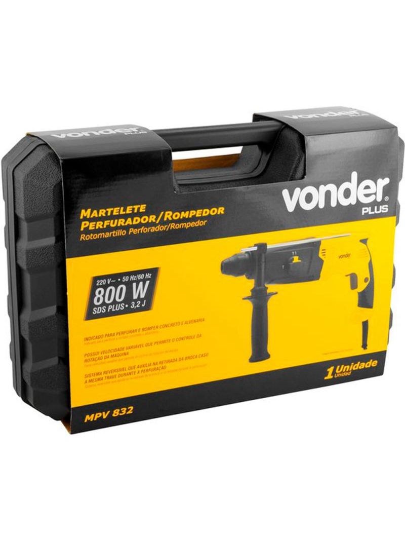 Martelete SDS-Plus 800W 3,3 KG Perfurador Rompedor Maleta MPV 832 VONDER
