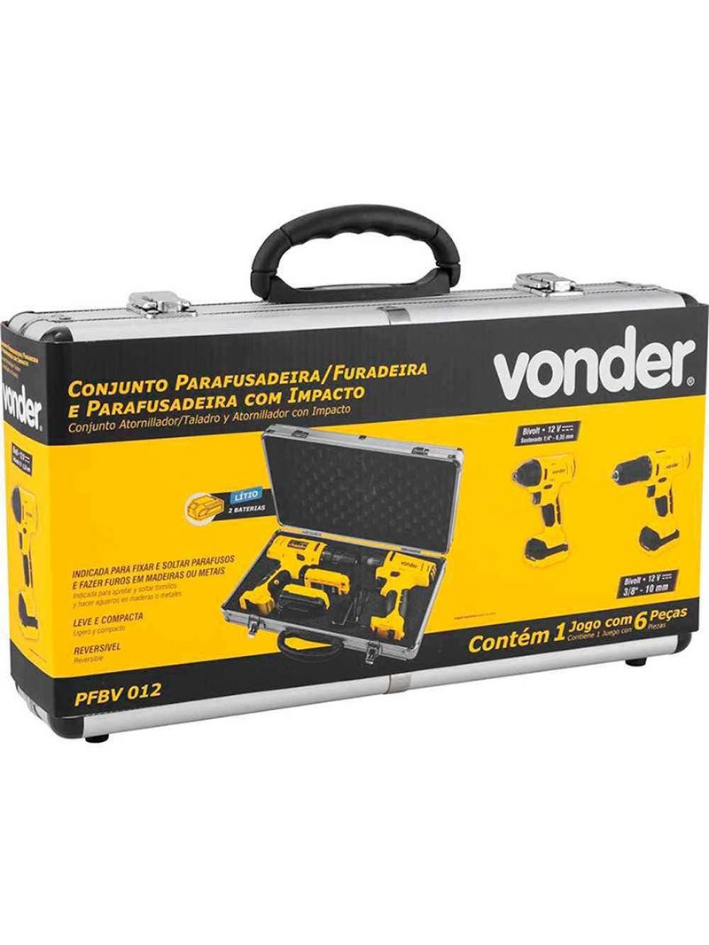 Kit Parafusadeira/Furadeira Impacto 12V Bivolt VONDER-Bivolt