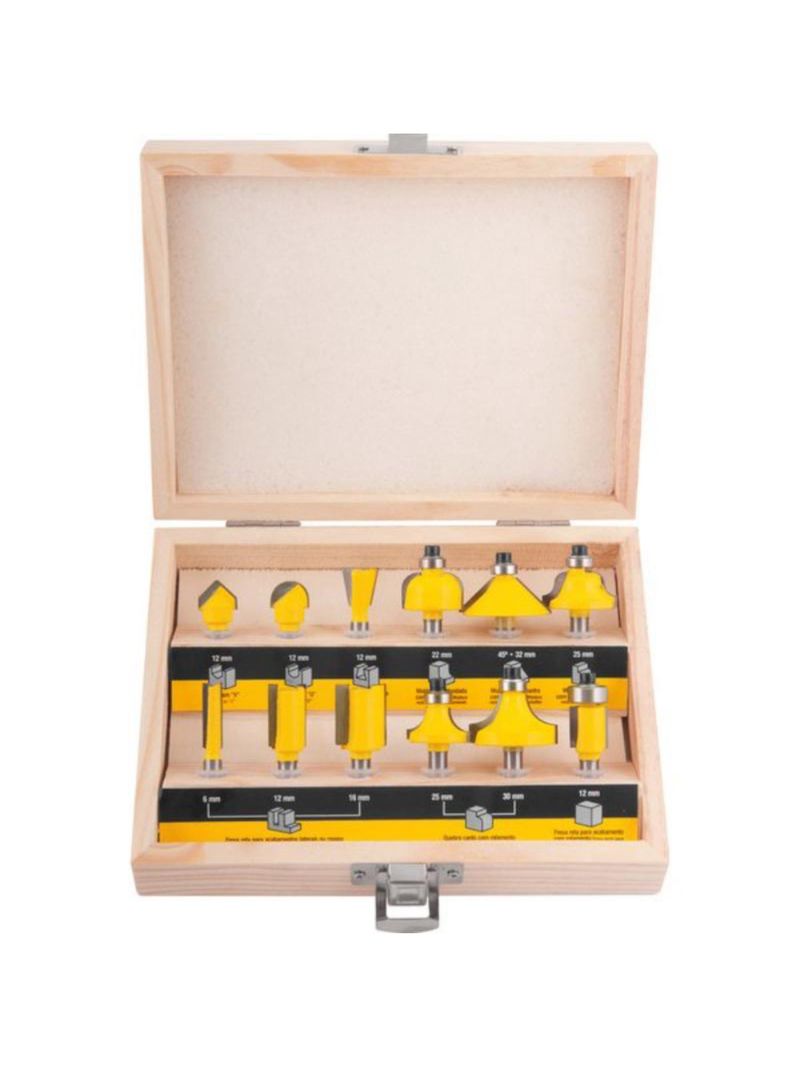 Jogo de Fresas Tupia p/ Madeira com 12 Peças Haste 6 MM VONDER