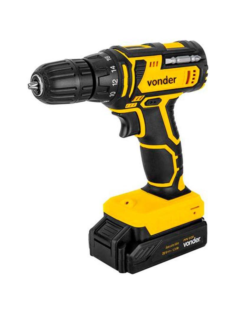 Furadeira e Parafusadeira à Bateria 20V com Maleta 2 Baterias e Acessórios Bivolt PFV020 VONDER