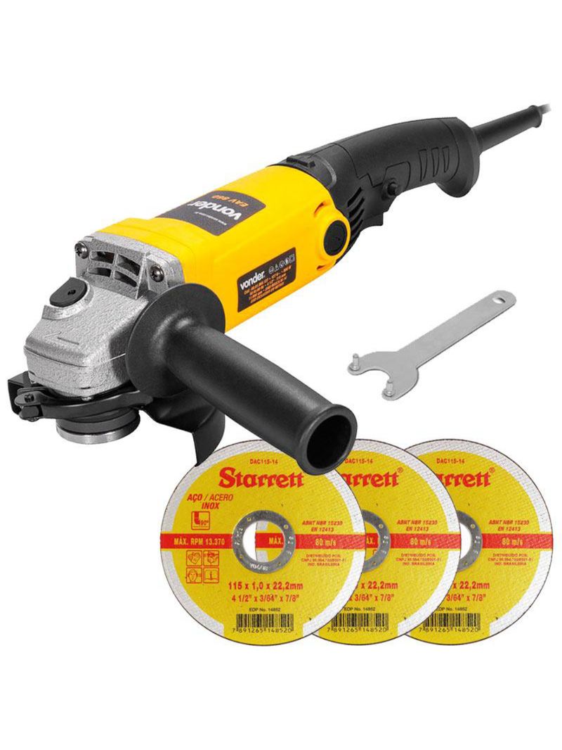 Esmerilhadeira Angular 41/2 POL 860W EAV 860 VONDER + Kit Discos