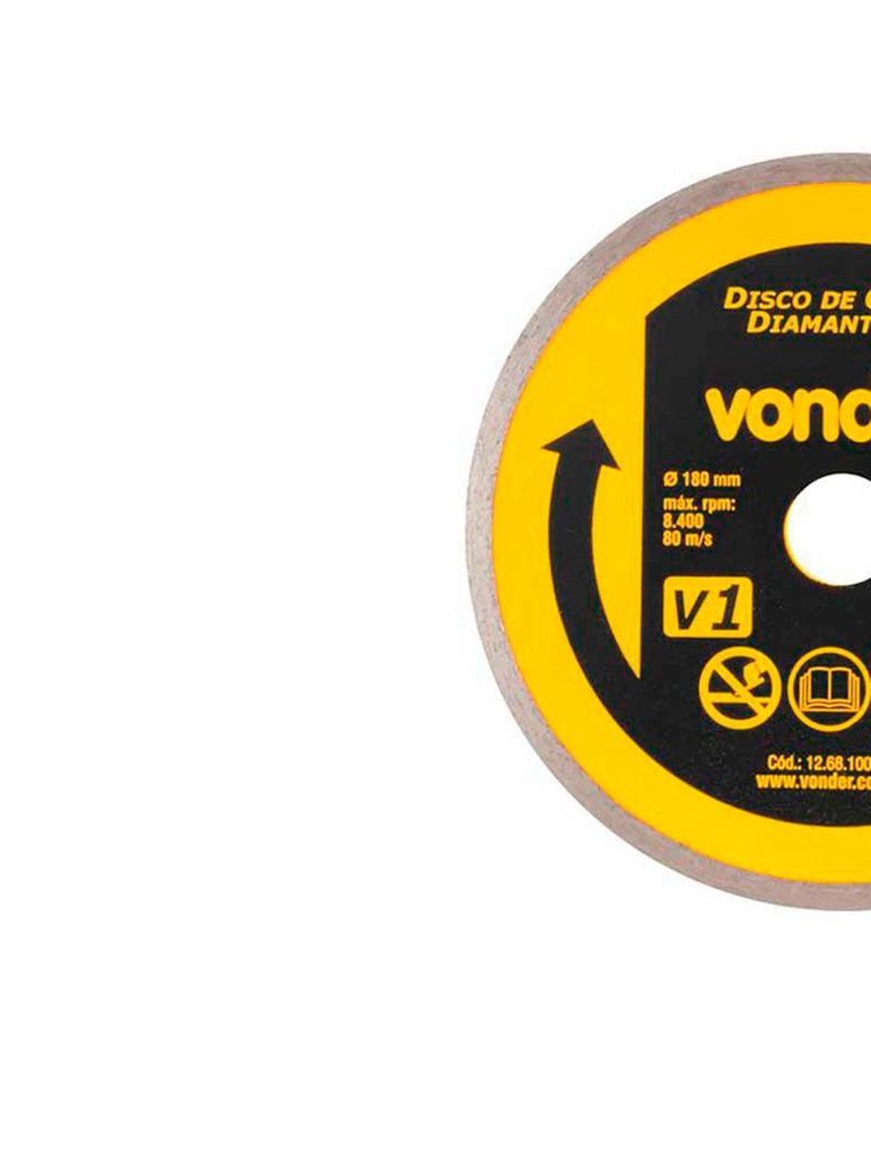 Disco de Corte Diamantado 7 POL 180 MM Furo 22 MM V1 Liso Contínuo VONDER