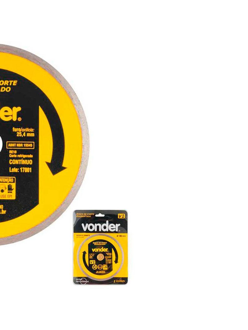 Disco de Corte Diamantado 7 POL 180 MM Furo 22 MM V1 Liso Contínuo VONDER