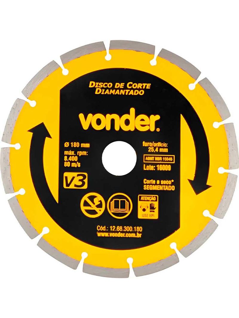 Disco Diamantado Segmentado 7 Pol x 25mm V3 180mm VONDER