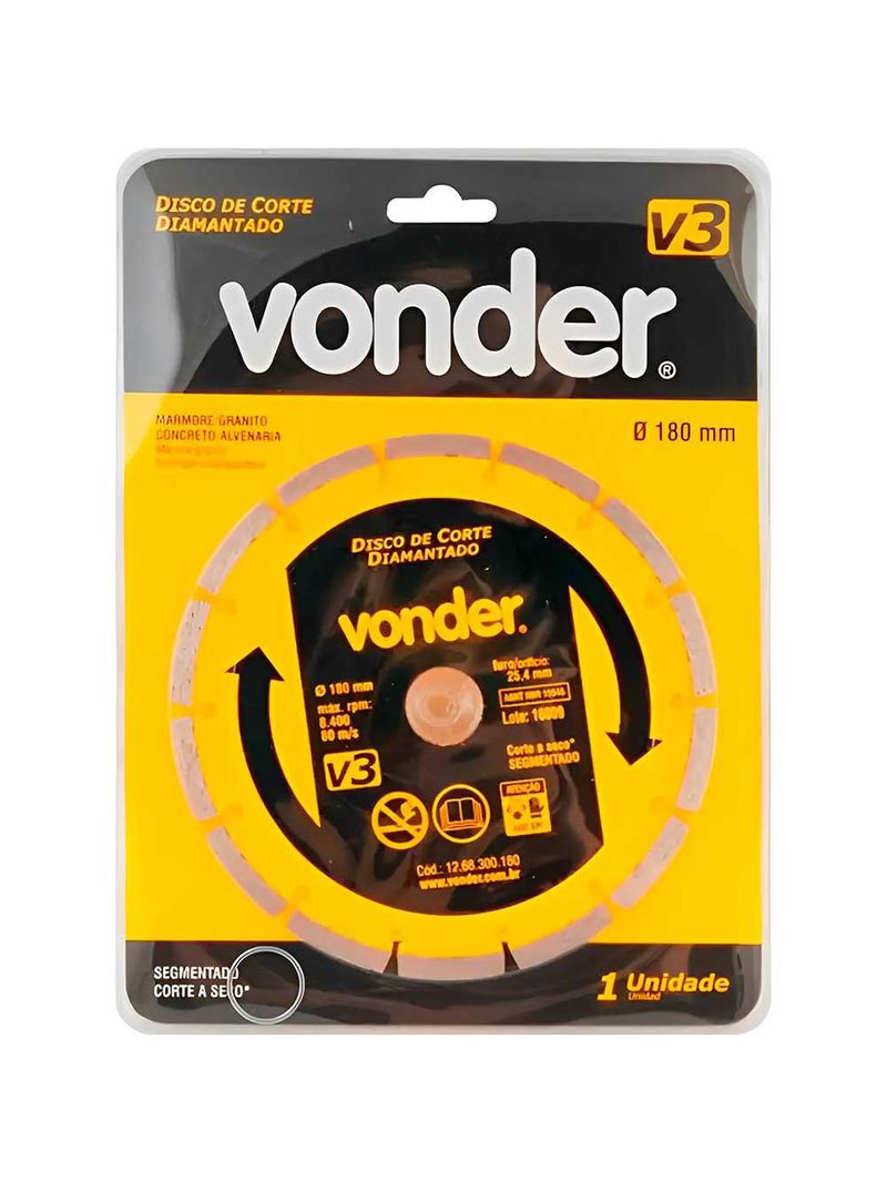 Disco Diamantado Segmentado 7 Pol x 25mm V3 180mm VONDER