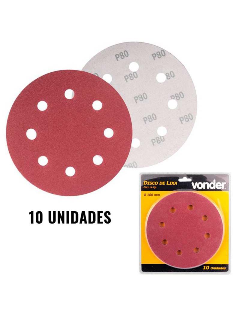Disco de Lixa para Lixadeira de Teto LPV 750 Grão 80 Kit 10 Unidades VONDER