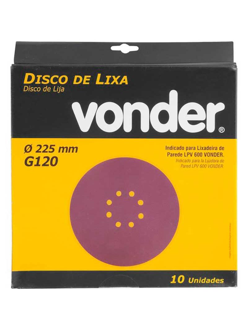 Disco de Lixa para Lixadeira de Teto LPV 600 e LPV 1000 Grão 120 Kit 10 Unidades VONDER