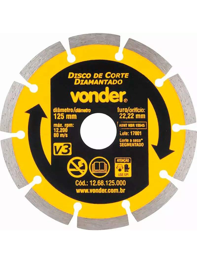 Disco Diamantado 5 POL x 22 MM  Segmentado 125 MM V3 VONDER
