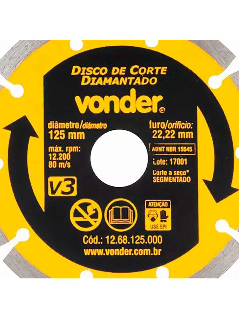 Disco Diamantado 5 POL x 22 MM  Segmentado 125 MM V3 VONDER