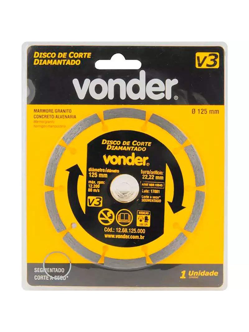 Disco Diamantado 5 POL x 22 MM  Segmentado 125 MM V3 VONDER