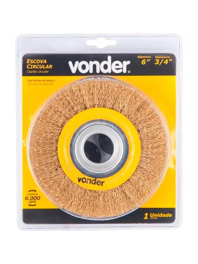 Escova Aço Circular 6 Pol Furo 11/4 Pol c/ Reduções VONDER