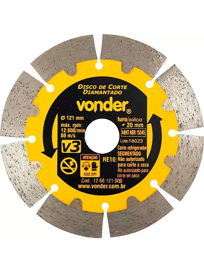 Disco de Corte Diamantado 121 MM Segmentado V3 para Cortador CPV 3150 VONDER