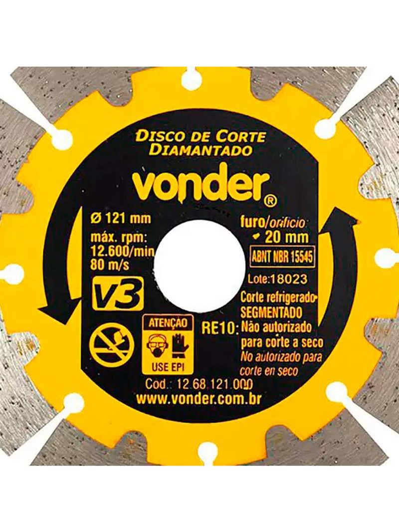 Disco de Corte Diamantado 121 MM Segmentado V3 para Cortador CPV 3150 VONDER