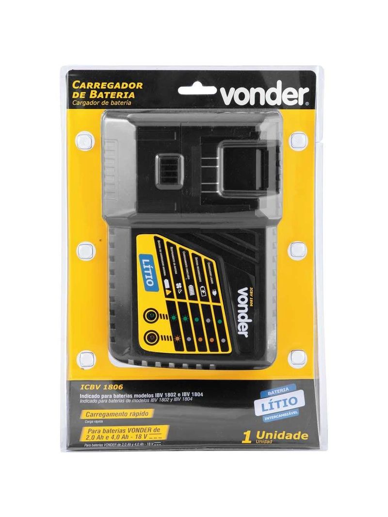 Carregador de Bateria 18V Rápido Bivolt 6004180600 VONDER-Bivolt